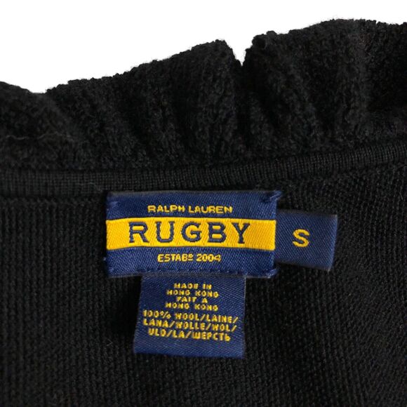 Ralph Lauren Rugby Dress Small Black Wool Knit Sweater Crochet Ruffle Preppy Y2K - Picture 2 of 14
